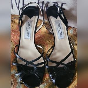 Jimmy Choo Black Leather Heels Sandals 38